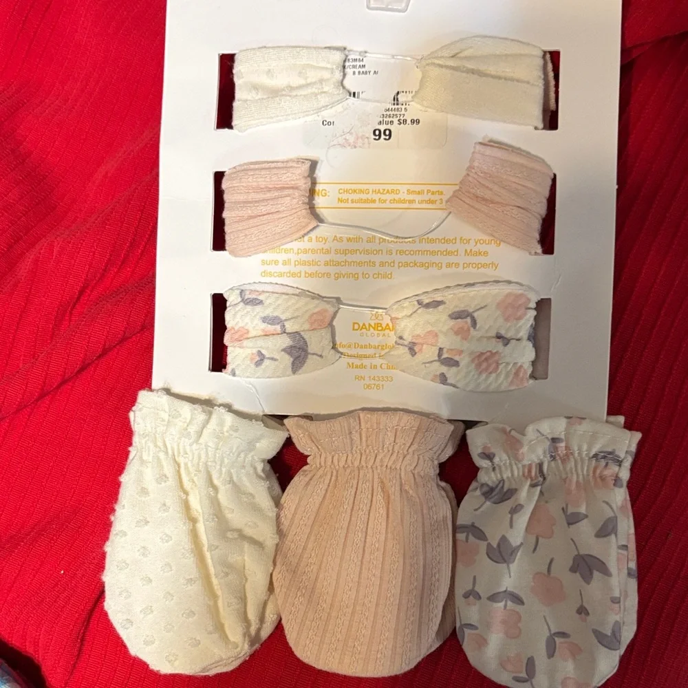 Danbar Newborn girl Bow Fancy 3 Floral Hair Accessories Set - and mittens